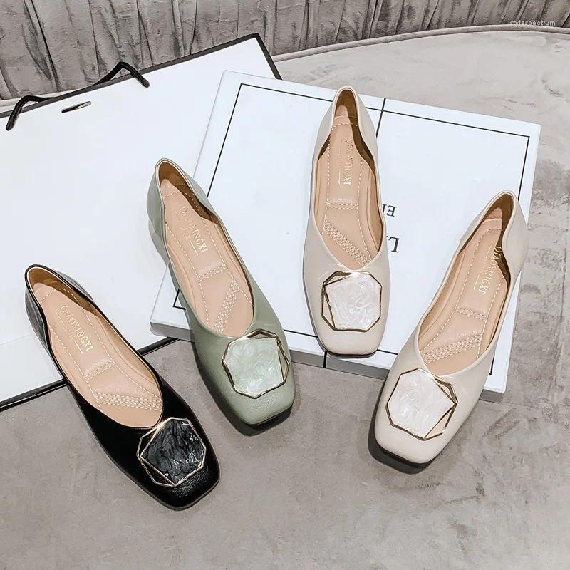 Casual Shoes Flats Summer Women Flat Ballet Square Toe Shallow Buckle Metal Slip On Female Loafers Zapatos Mujer