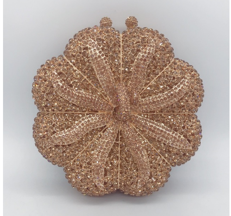Pumpkin Women Orange/Champagne Crystal Clutches Stones Evening Bag Party Dinner Rhinestone Handbags Bridal Wedding Clutch Purse