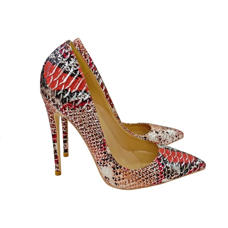 Colorful Snake Skin Patterned High Heels, Personalized And Fashionable Women's Singles Shoes 68