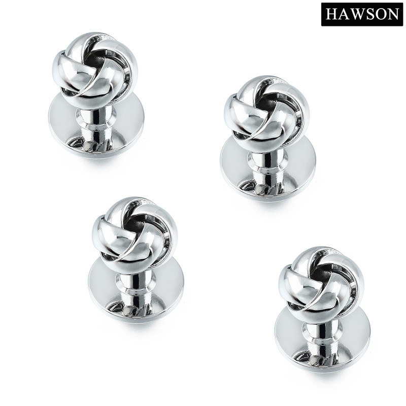 Shinny Silver Color Cufflinks and Studs Set For Tuxedo Twist Knot Design Metal Cufflinks Wedding Shirt Button