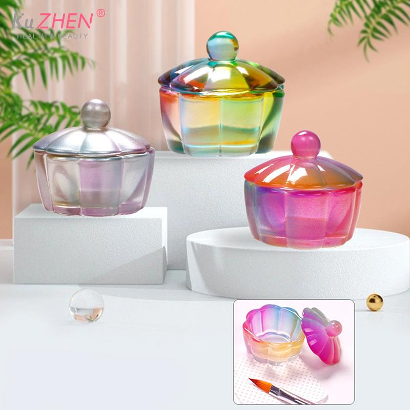 1PCS Nail Crystal Cup Pink Crystal Glass Acrylic Powder Liquid Nail Cup Dappen Dish Lid Bowl Cup Holder Equipment Nail Art Tool