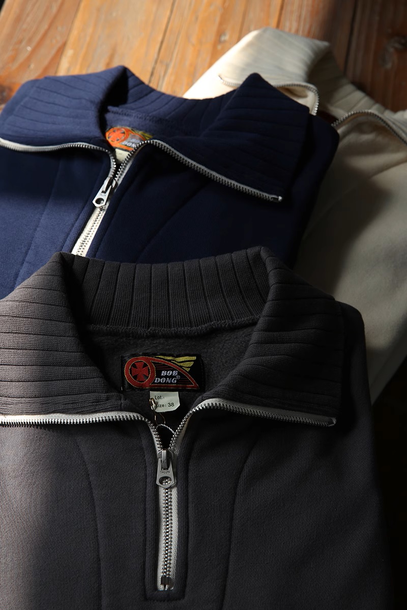 BOB DONG Quarter-Zip Motorcycle Sweatshirt Vintage-Inspired Men's Short Pullover