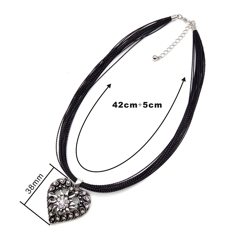 Vintage Carved Edelweiss Flowers Pendant Necklace Traditional Dirndl Costume Black Colour Rope Necklace German Jewelry Wholesale