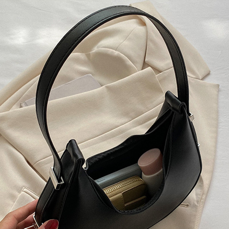 Spring New Solid Color Half-moon Bags for Women Fashion Shoulder Bags Luxury PU Leather Underarm Bag Advanced Brand Handbag Purs
