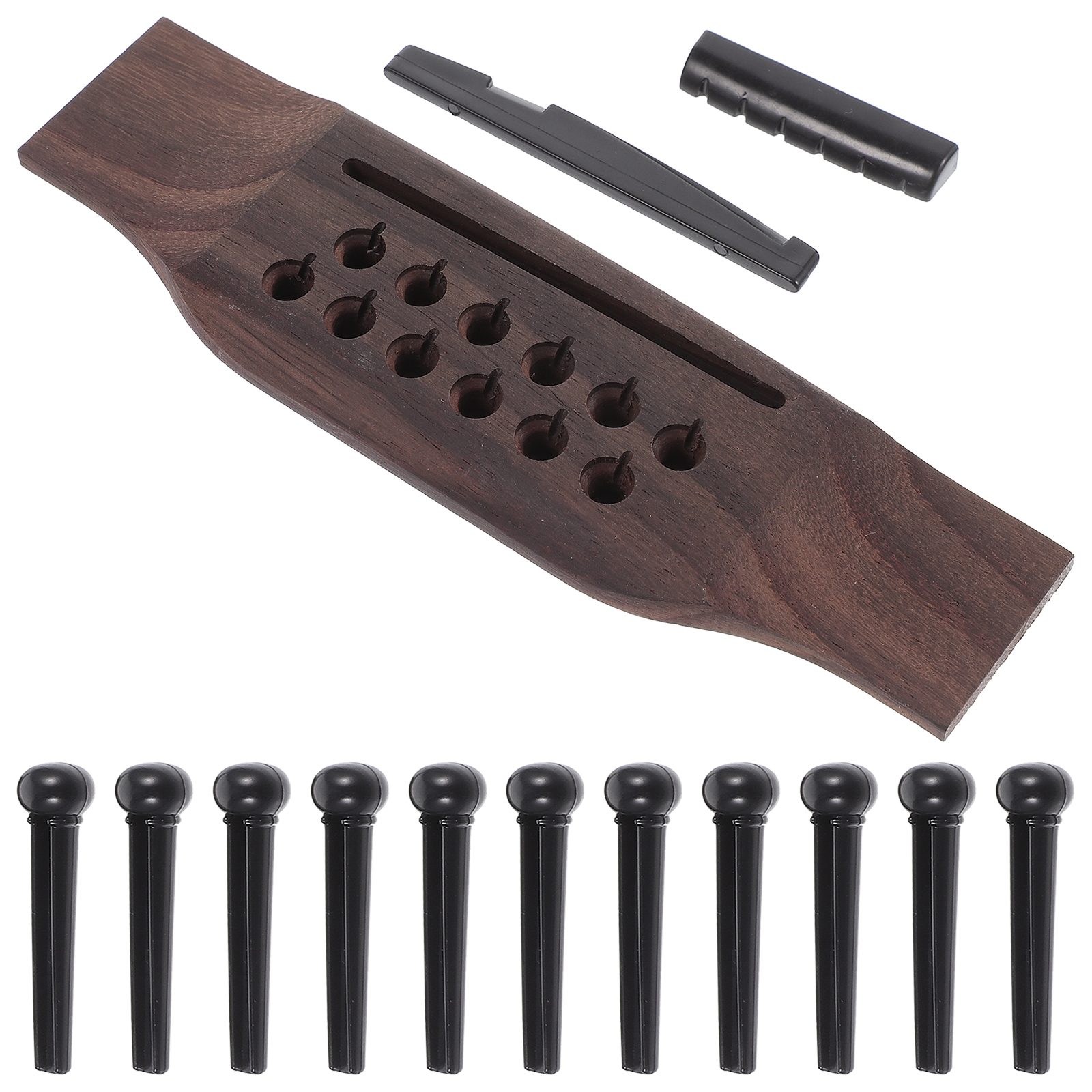 Guitar Bridge 12-string Folk Rosewood Twelve-hole Lower Saddle Nail Upper and Pillow Set Pegs for Acoustic