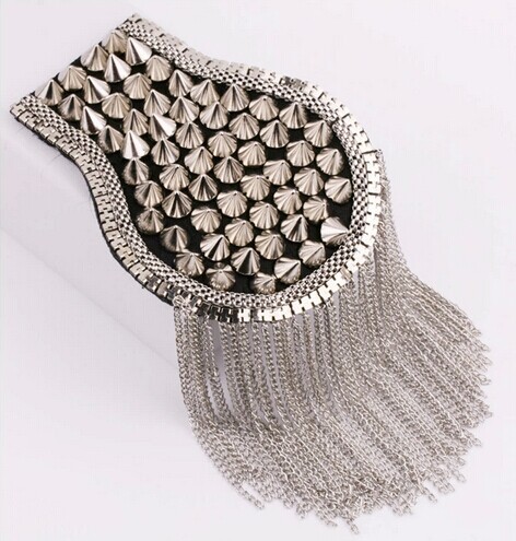 Handmade vintage jewelery tassel rivet chain big shoulder brooch epaulets/epaulettes spikes/escapulario men blazer accessories