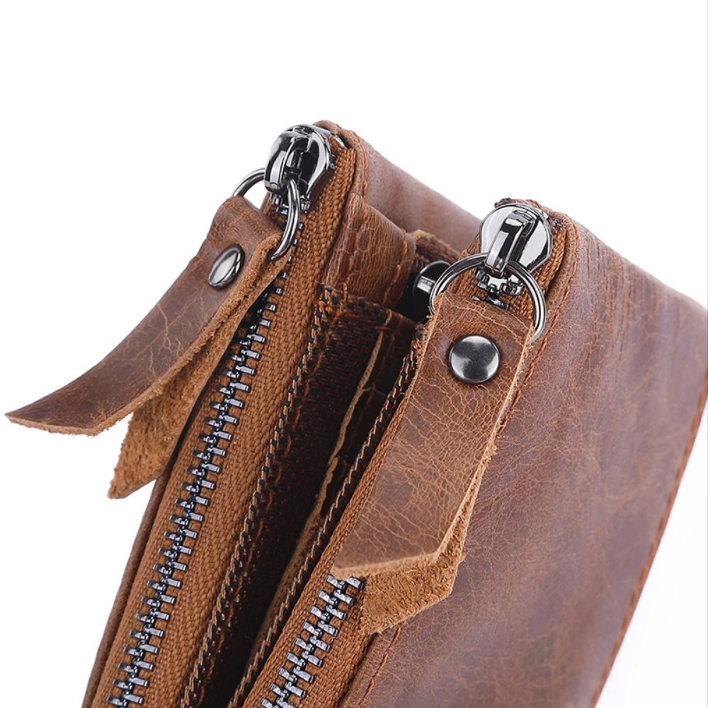 Genuine Leather Men's Wallets Short Luxury Designer RFID Credit Card Holders for Men Zipper Coin Wallet Crazy Horse Handbag