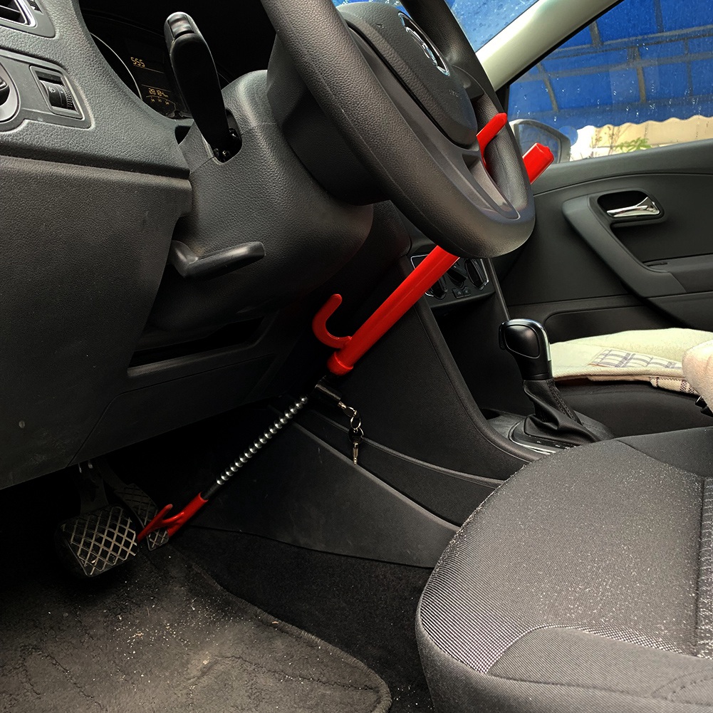 3 in 1 Auto Car Shift Lock Steering Wheel Lock Extendable Brake Pedal Lock Steer Wheel Blocker Telescopic Locking Bar Universal