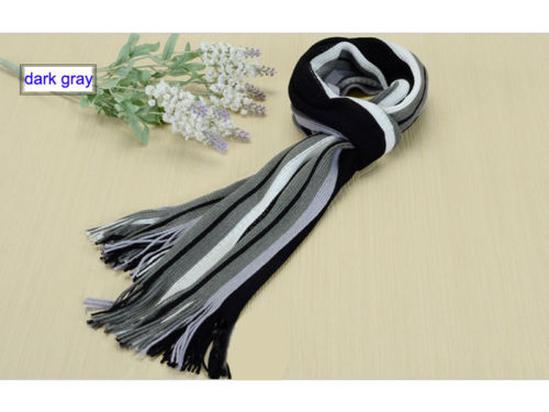 Hot Men Cashmere Scarf Winter Warm Soft Fringe Striped Tassel Long Shawl Wrap Accessories