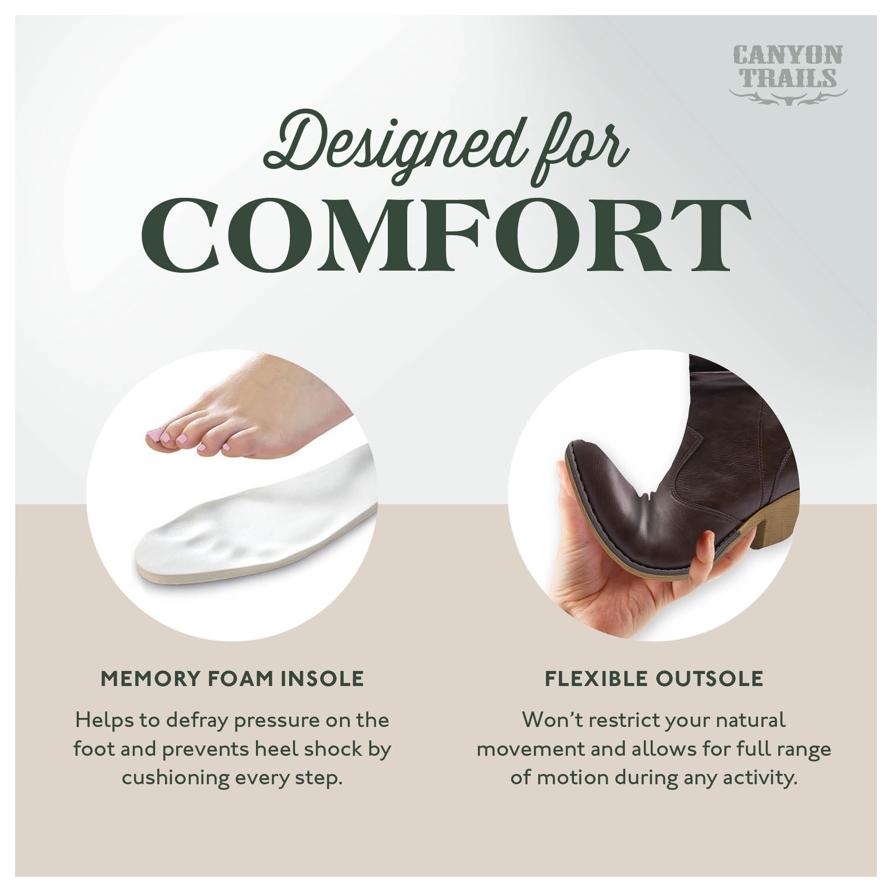 Women's Western Cowboy Boots, Faux Leather Cowgirl Boots with Stacked Heel for Teens and Ladies 4 1f1d2