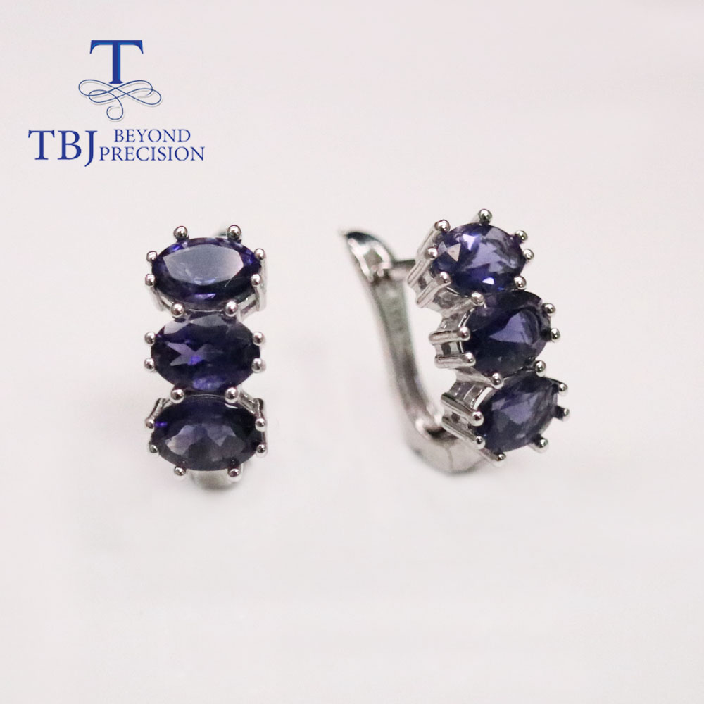 classic Natural Blue iolite Jewelry set clasp earring Ring oval 5*7m real gemstone 925 sterling silver for women nice gift