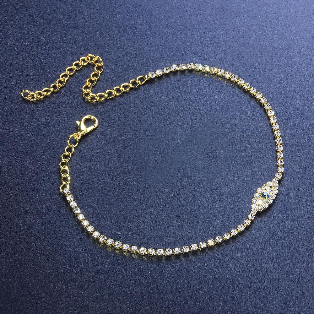 Stonefans Hip Hop Rhinestone Chain Blue Evil Eye Anklets for Women Boho Tennis Beach Barefoot Sandals Anklet Bracelet Jewelry