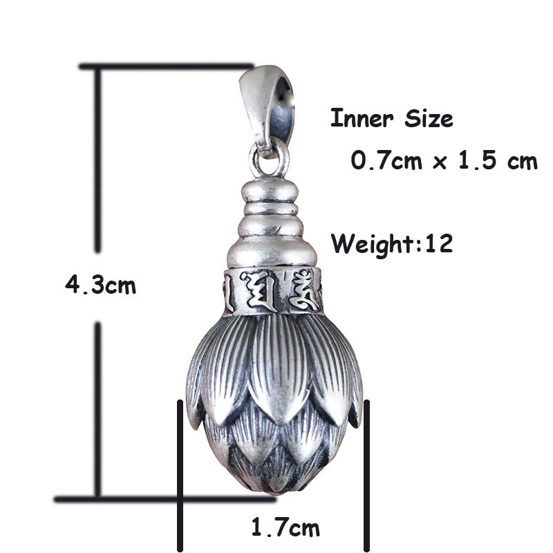 925 Sterling Silver Six Words Lotus Engrave Cylinder Tube Locket Pendants Necklace Memorial Tibetan Silver Ashes Urn Jewelry