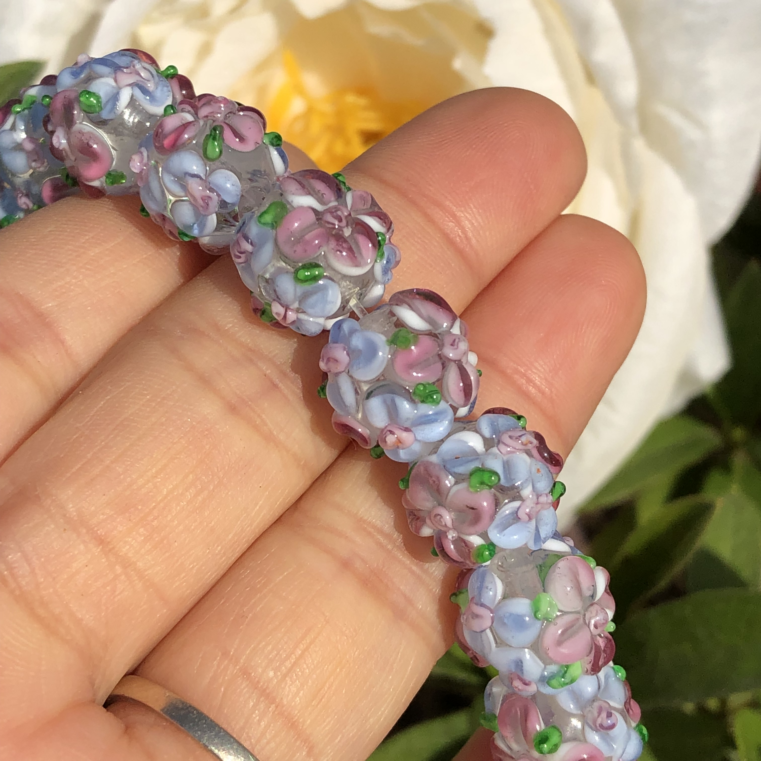 12mm Large Murano Light Blue Pink Flower Clear Lampwork Glass Loose Spacer Beads For Jewerly Making Diy Bracelet Accessories