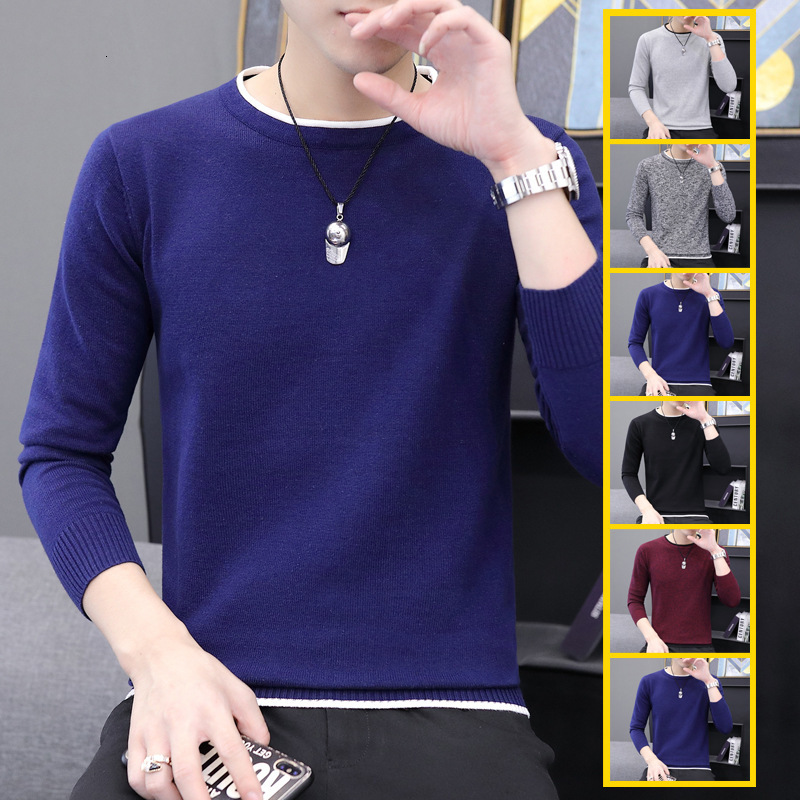 New mens sweater for autumn and winter Korean version trendy and warm interior with round neck sweater and knitted sweater as the base for mens clothi