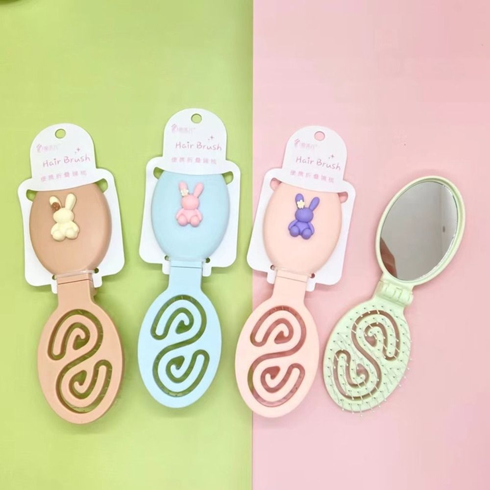 Ins Adorable Mini Massage Comb Practical Foldable Hair Styling Tools Multifunctional Portable Cosmetic Mirror