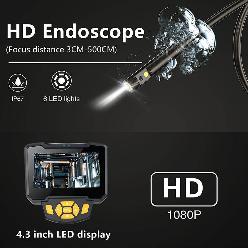Endoscope Camera Dual Lens Handheld with 4.3" Screen Borescope Camera Rigid Endoscopic Camera Engine Sewer Drain Pipe Inspection
