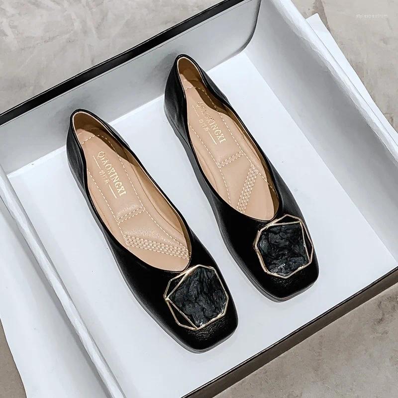 Casual Shoes Flats Summer Women Flat Ballet Square Toe Shallow Buckle Metal Slip On Female Loafers Zapatos Mujer