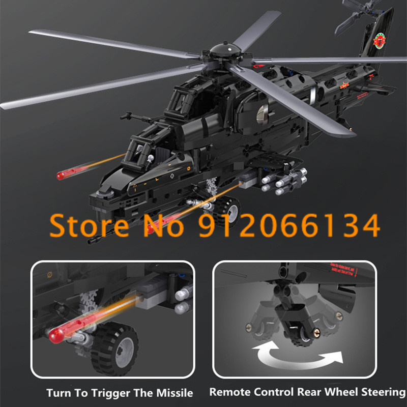 989PCS DIY Building Blocks RC Helicopter Missile Launch Propeller Linkage 59CM Large Radio Control Helicopter Model Kids Toy