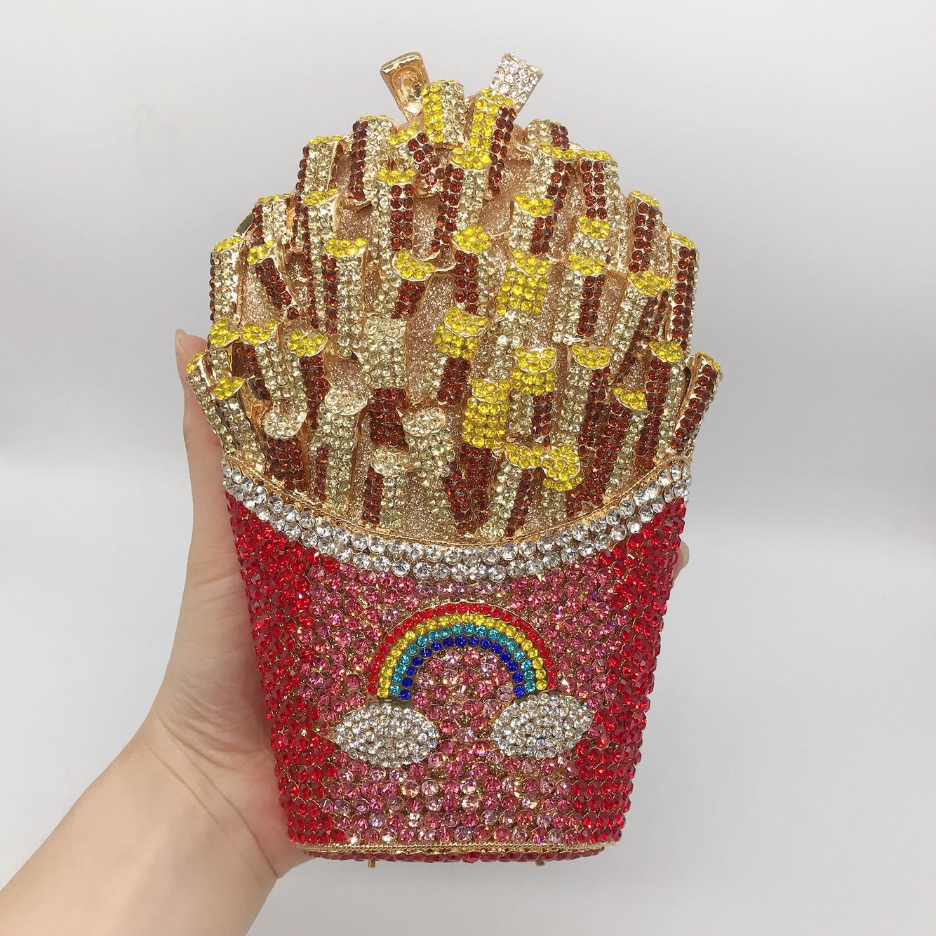 XIYUAN French Fries Bag Elegant Bling Women Crystal Clutch Evening Bags Rhinestone Flower Minaudiere Handbags Wedding Party Bags