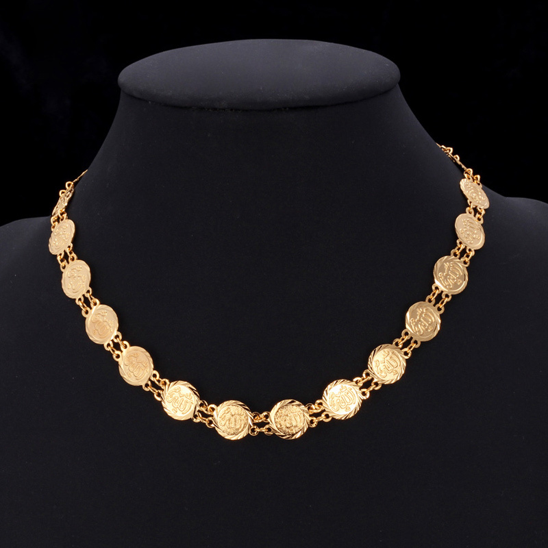 ChainsPro Allah Necklace Earrings Set Round Gold/Silver Color Earrings Necklace Allah Jewelry Sets S6095
