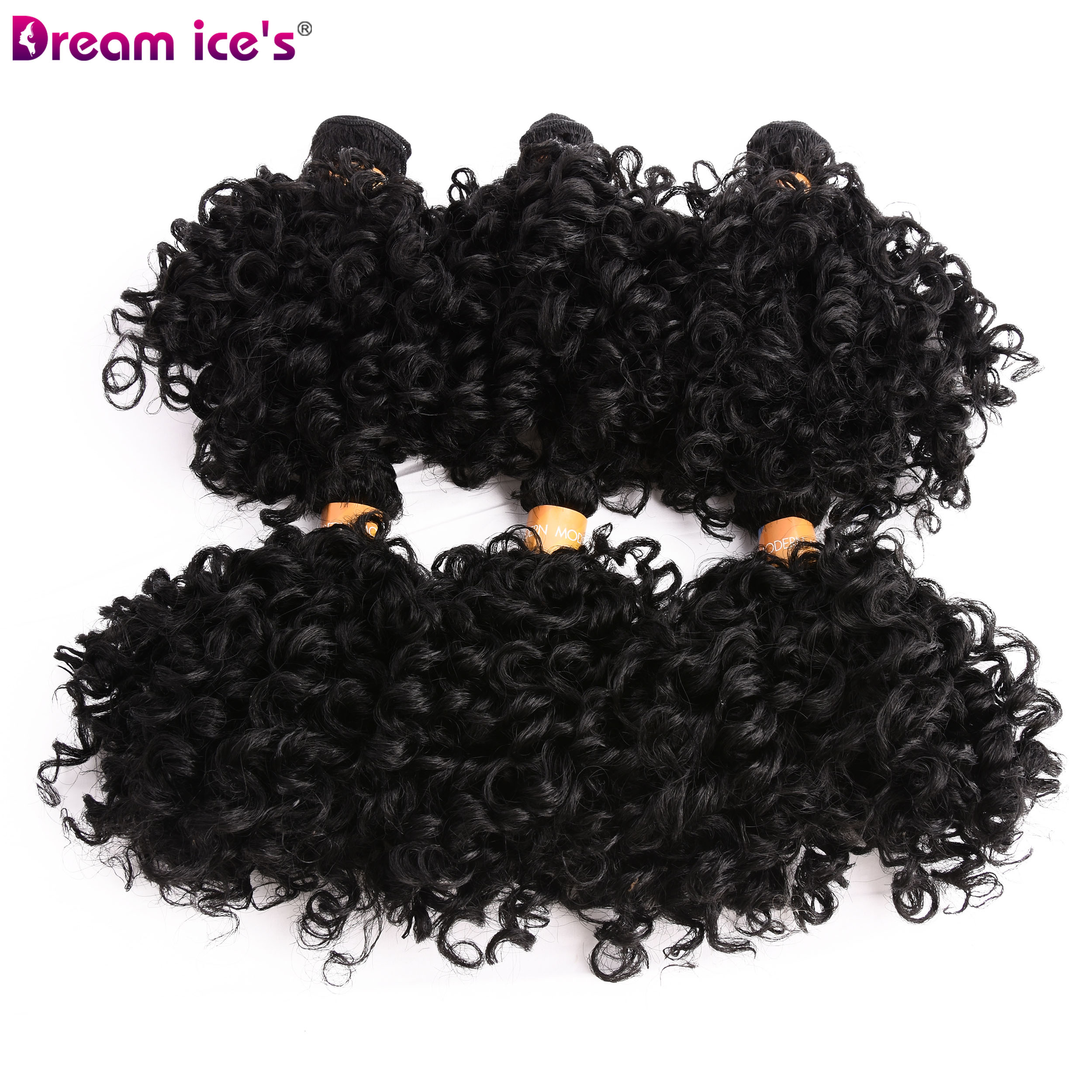 Short Black Synthetic Afro Kinky Curly Bundles Extensions Nature Hair 6Pcs/Lot Weave Curls Fake Hair Fiber For Women Dream Ice's