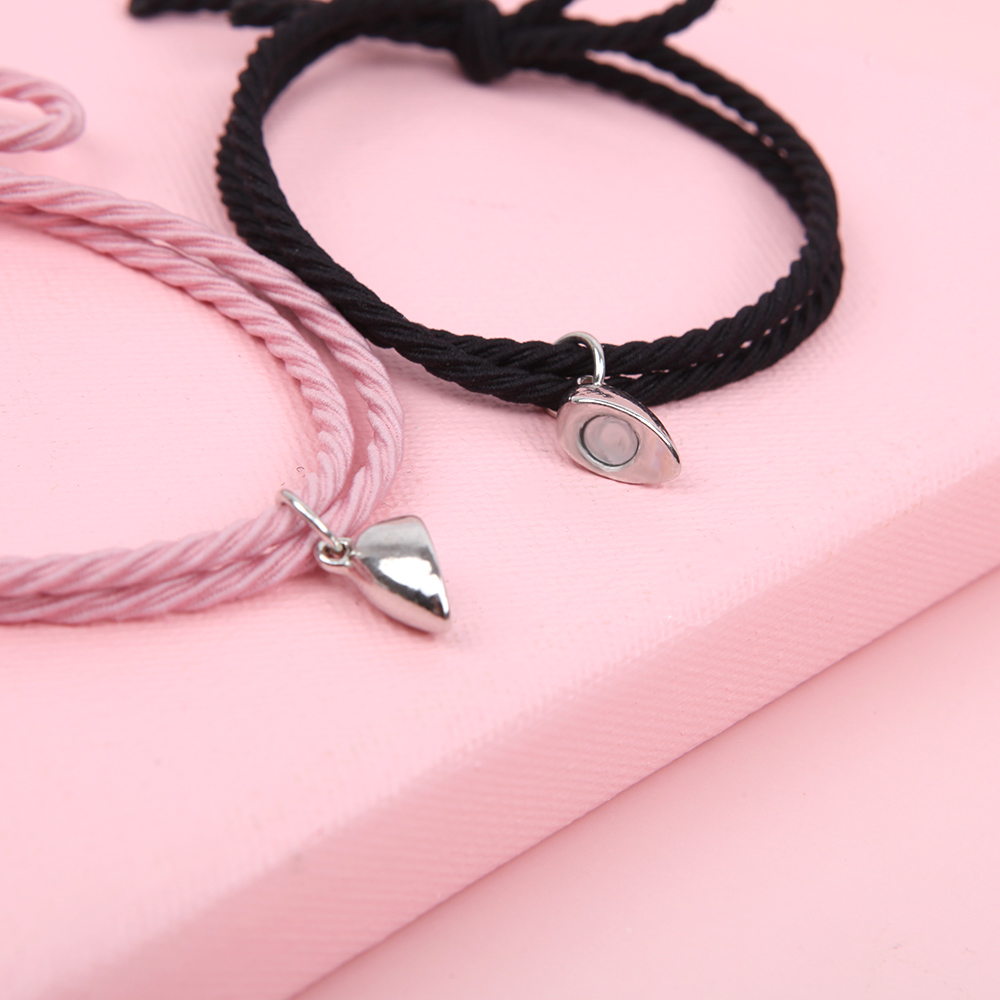 2pcs Heart Magnetic Bracelet Lovers Couple Matching Friendship Bracelets Rope Braided Distance Bracelet Kit Lover Jewelry