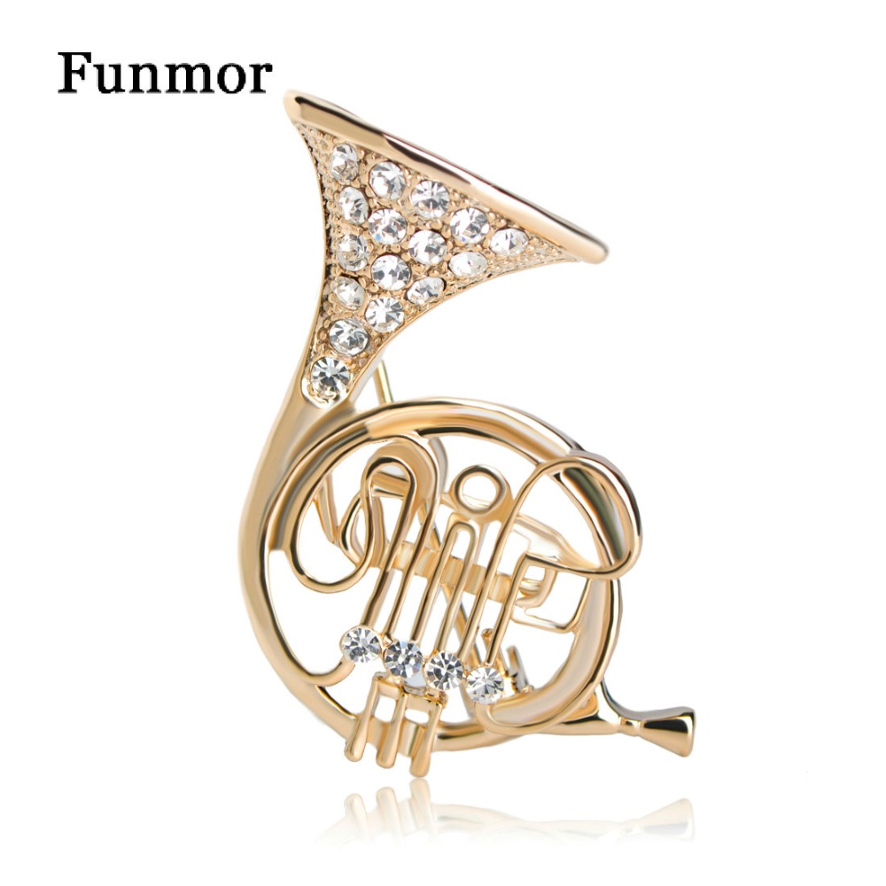 Funmor New Wedding Brooch Pins For Women French Horn Shape Hat Scarf Accessories Broach Musical Broche Mujer Suit Collar Clips