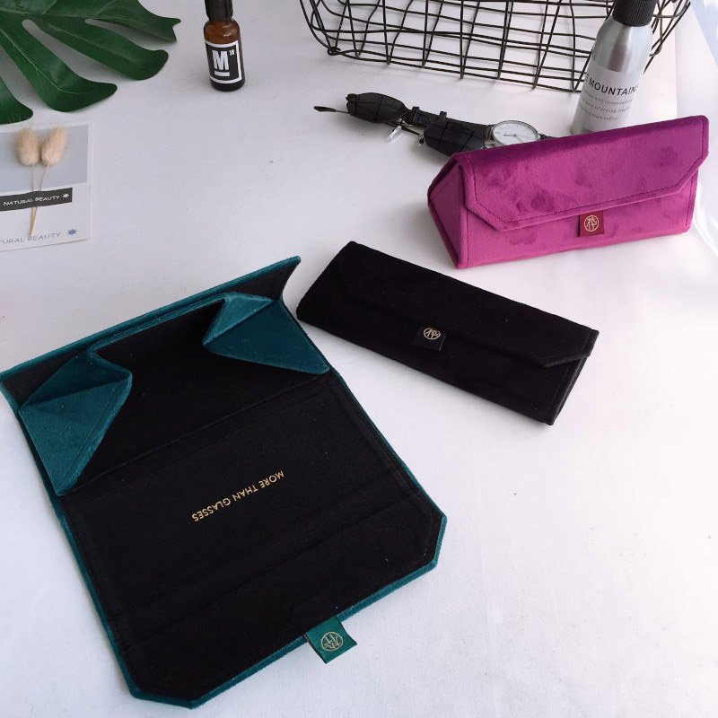 Velvet suede triangle folding glasses case men and women sunglasses box plain glasses spectacle case reading glasses case