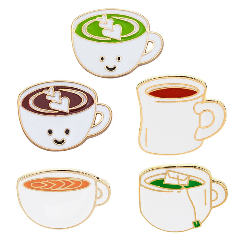 Cute Mini Variety of Coffee Enamel Pin Coffee Cup Green Tea Cup Brooches Bag Lapel Pin Clothes Badge Jewelry Gift for Barista