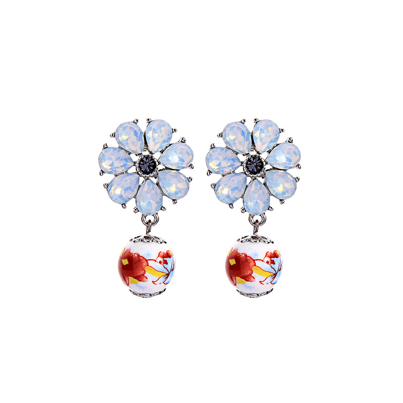 Cute Ethnic Pink/White Resin Ceramic Glass Flower Drop Earring Neckalce For Women Handmade Wholesale Romantic Jewelry Accessory