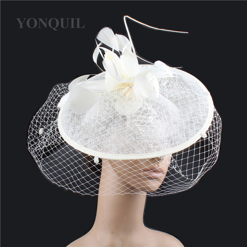 Vintage Feather Flower Fascinators Derby Cocktail Hats Ladies Wedding Headwear Holiday Women Dot Veil Headband Hair Accessories