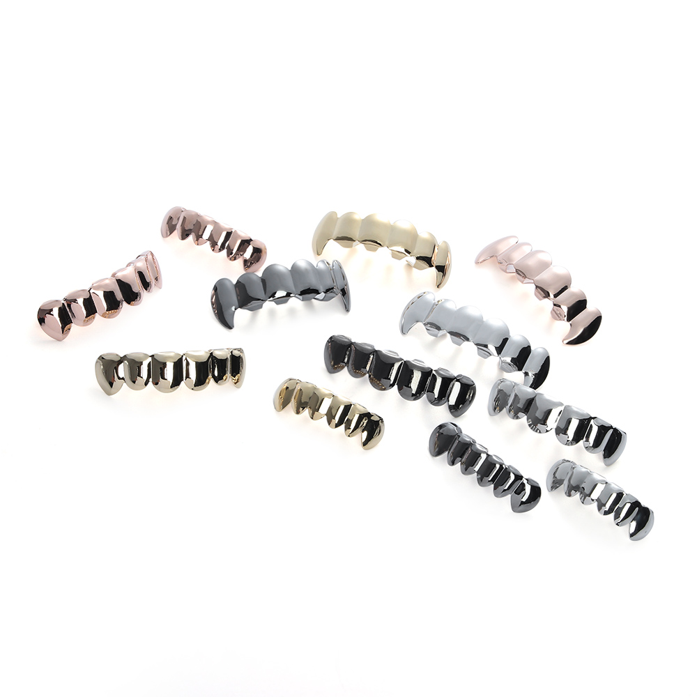 1PC Gold Plated Rhinestone Teeth Grillz Gangsta Body Jewelry Mold Kit Hip Hop Tooth Caps Top Bottom Grill Rapper Dental Jewelry