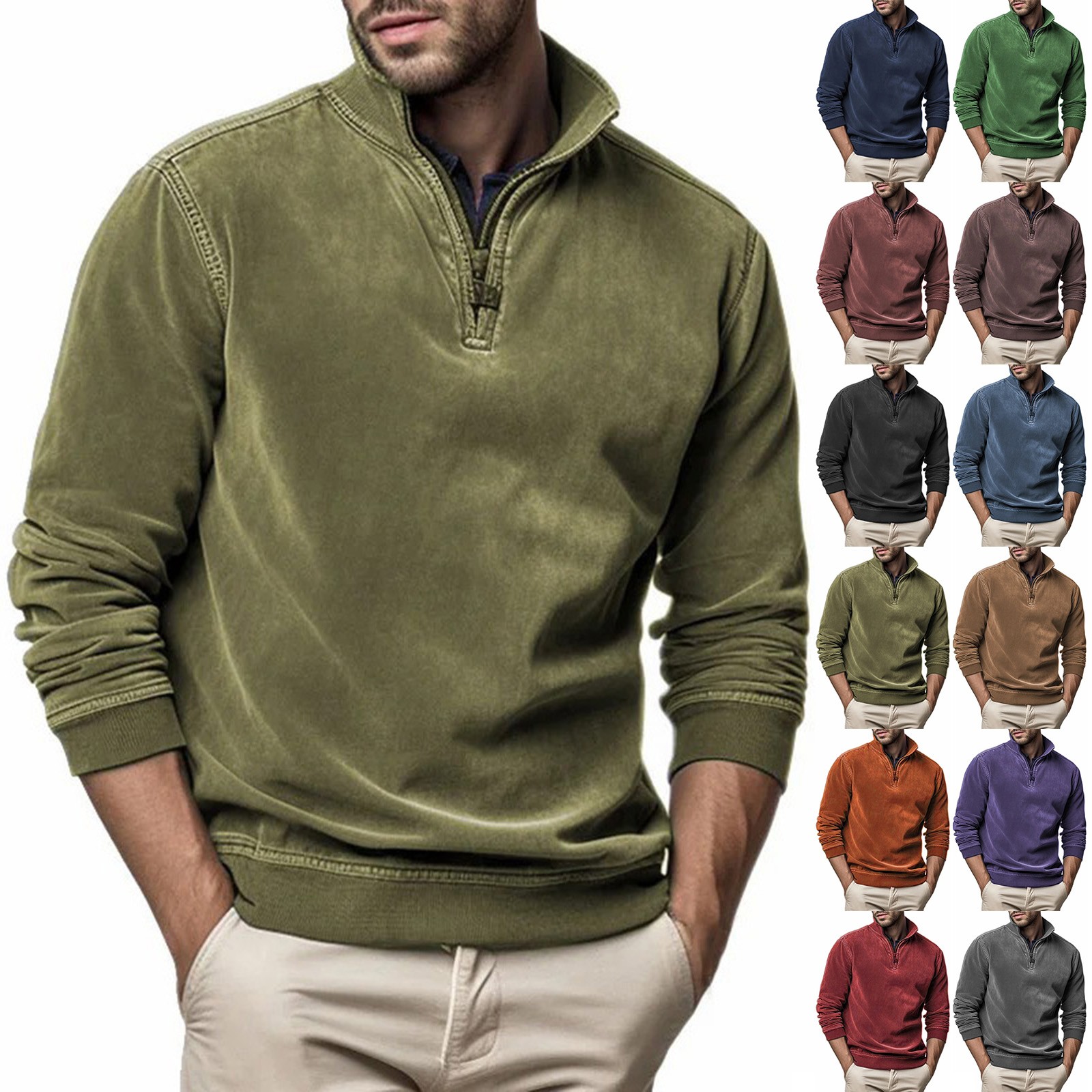 Men's Sweatshirt Quarter Zip Cargo Pullover Stand Collar Sweater Workout Gym Sports Running Baseball Mom Sweatshirt Swear Shirts