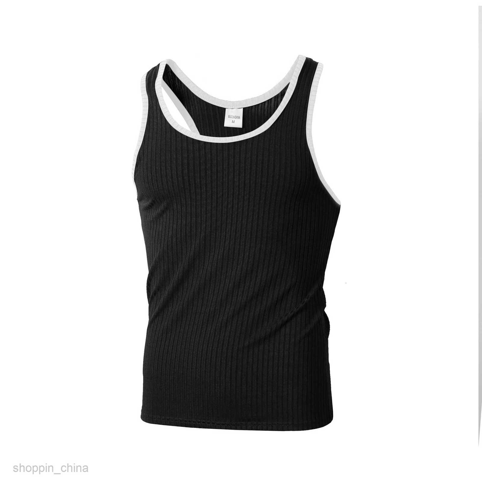 Men's T Shirts Summer Knitted Vertical Stripe Fitness Sports Slim Fit Tank Top for Male Racerback Color Block Tank Top tees tops