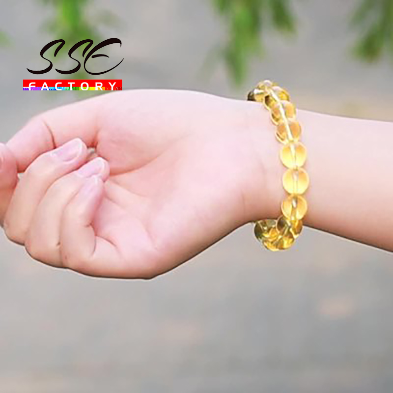 Natural Citrines Crystal Bracelets Stone Round Loose Beads Elasticity Rope Men Women Bracelet High Quality Crystal CharmBracelet