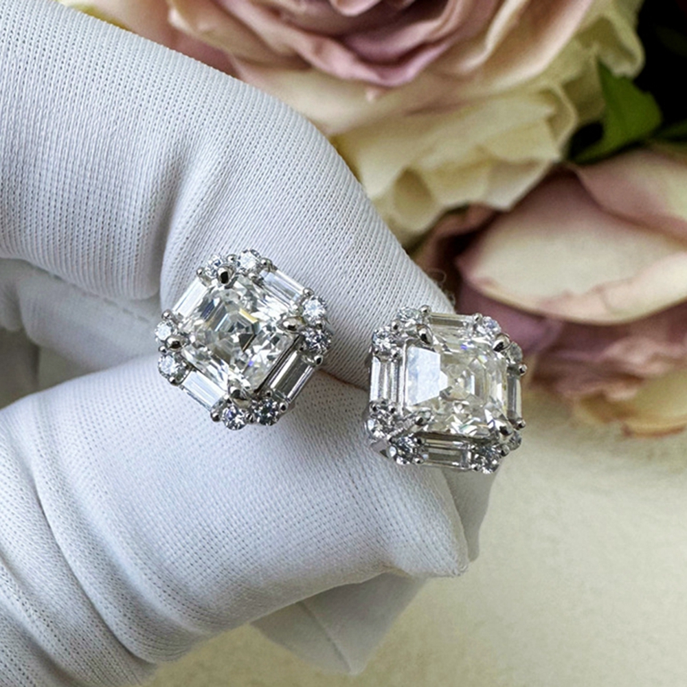 Wong Rain 100% 925 Sterling Silver VVS1 3EX Asscher Cut 6*6 MM Real Moissanite Diamonds Studs Earrings Wedding Jewelry Wholesale