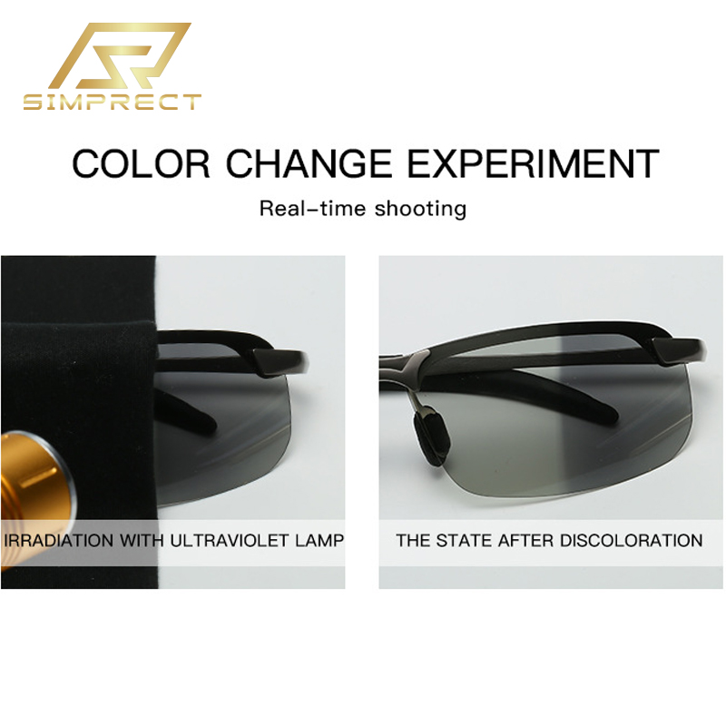 SIMPRECT Photochromic Polarized Sunglasses For Men 2023 Luxury Brand Designer Retro Vintage Square Rectangle UV400 Sun Glasses