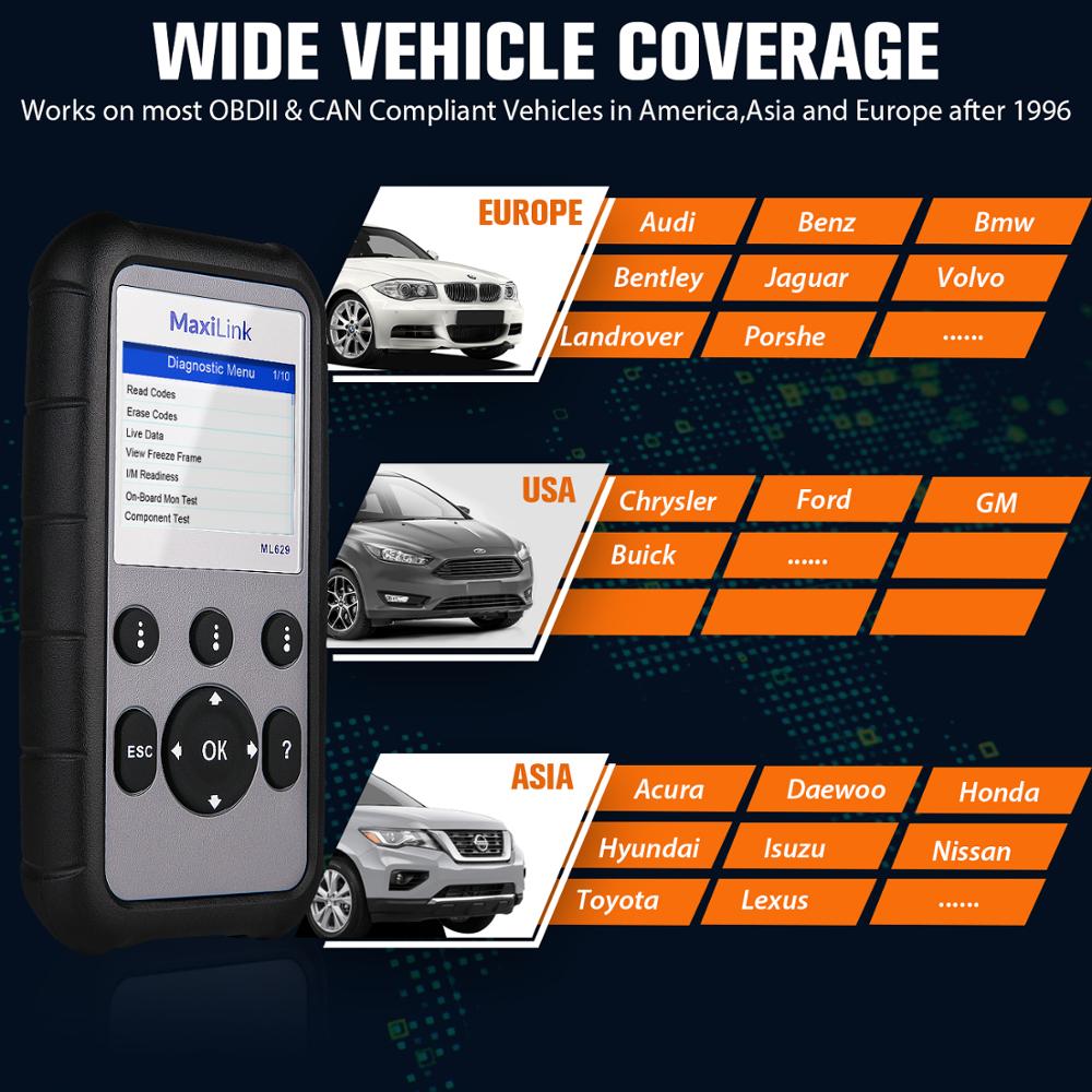 Autel ML629 Maxi Link Diagnostic Tool Auto OBD2 Scanner Code Reader ABS Airbag Code Reader Upgrade Autel ML619 AL619