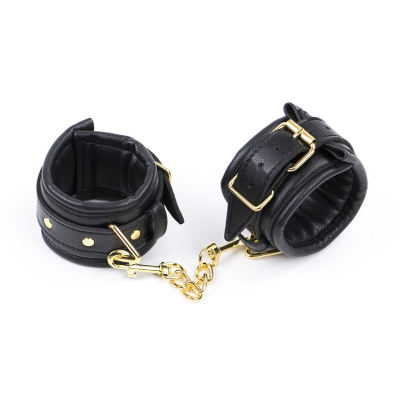 Sexy sm Bondage cuffs leather gold chain female pu hand binding appliance sponge ankle handcuffs adult supplies