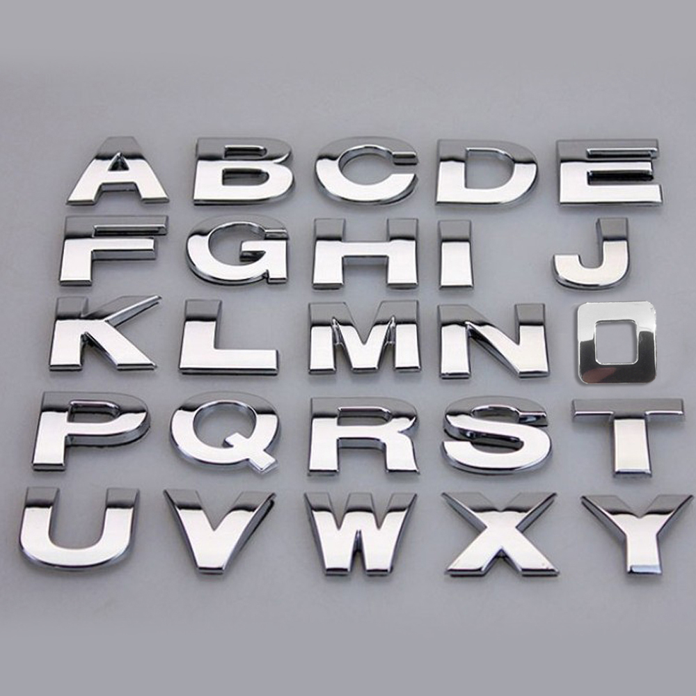 3D Metal Alphabet Silver Badge Chrome Silver Letters Numbers Logo Car Stickers Automobiles Car Accessories Stickers Decoration