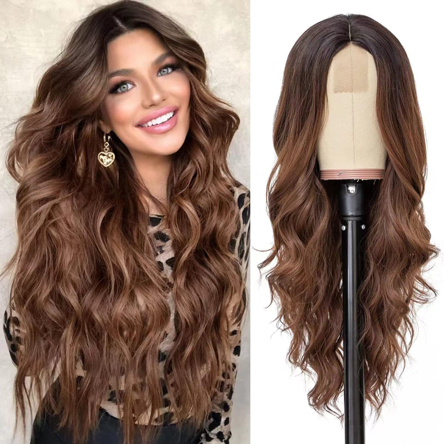 Long Body Wave Lace Front Wigs Human Hair curly hair 6 color Ombre wigs female lace wigs synthetic natural hair lace wigs 26inch Brown Brown