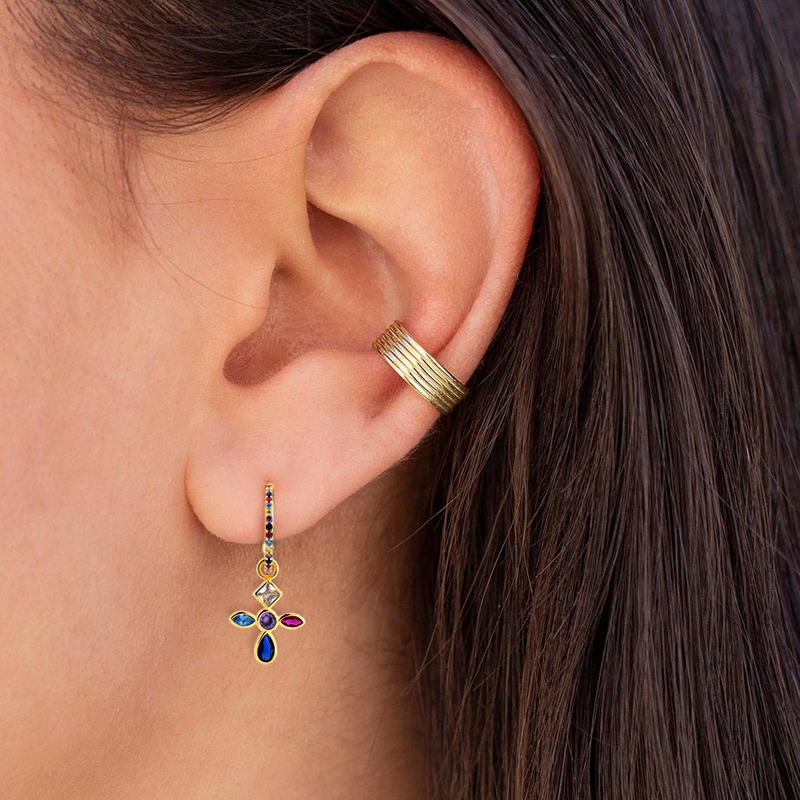 ROXI Copper Colorful Cross Hoop Earrings for Women Girls Summer Jewelry Earring Brincos C Shape Ear Studs Long Huggie Earrings