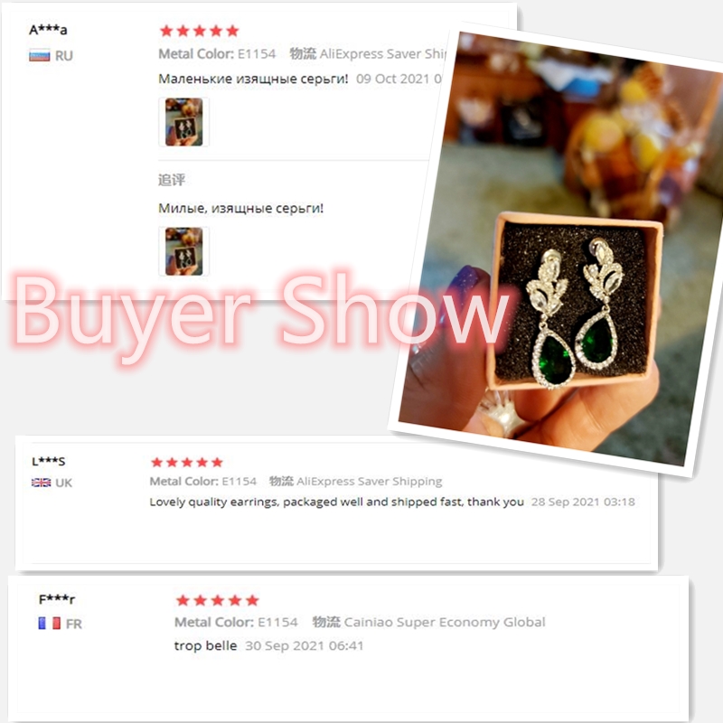 Huitan Vintage Green CZ Dangle Earrings for Party Romantic Women's Accessories Birthday Gift High Quality Luxury Jewelry Bulk