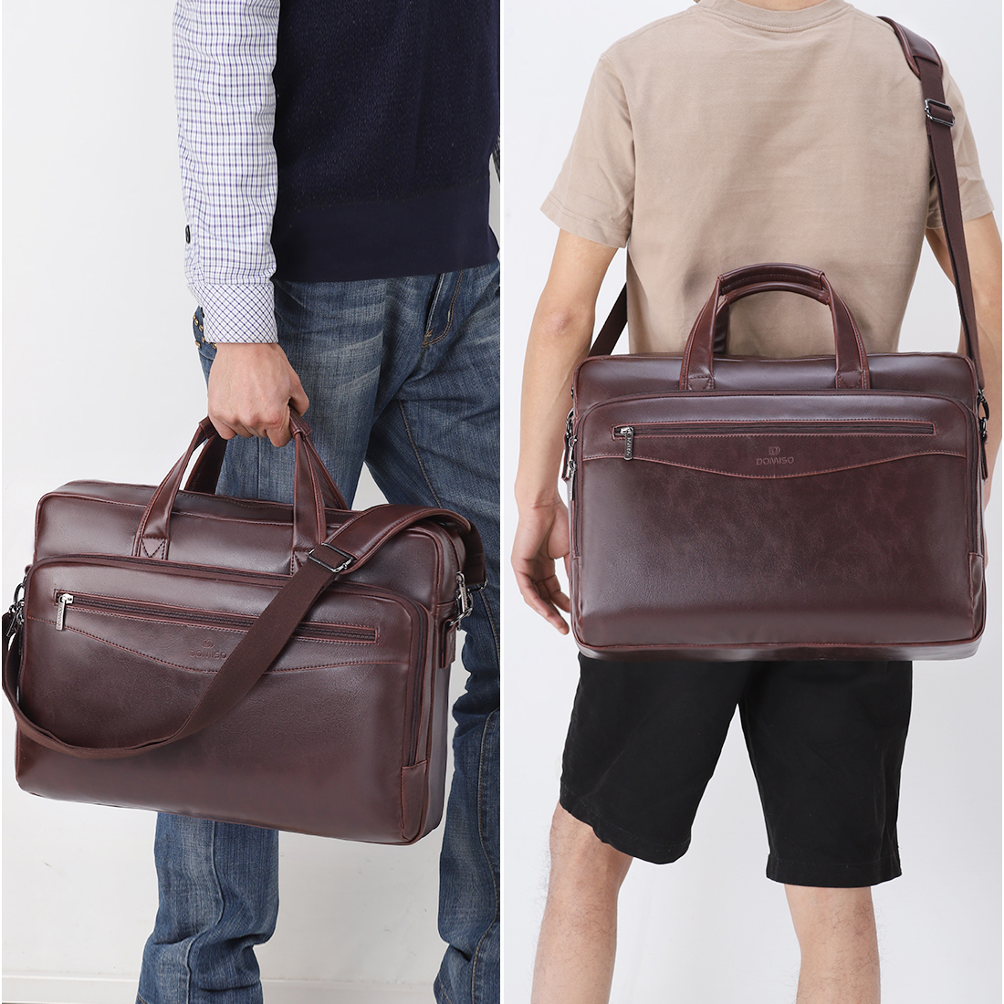 Domiso PU Leather Briefcases Laptop Sleeve 17 Inch Notebook Case High Capacity Computer Bag Male Messenger Bag