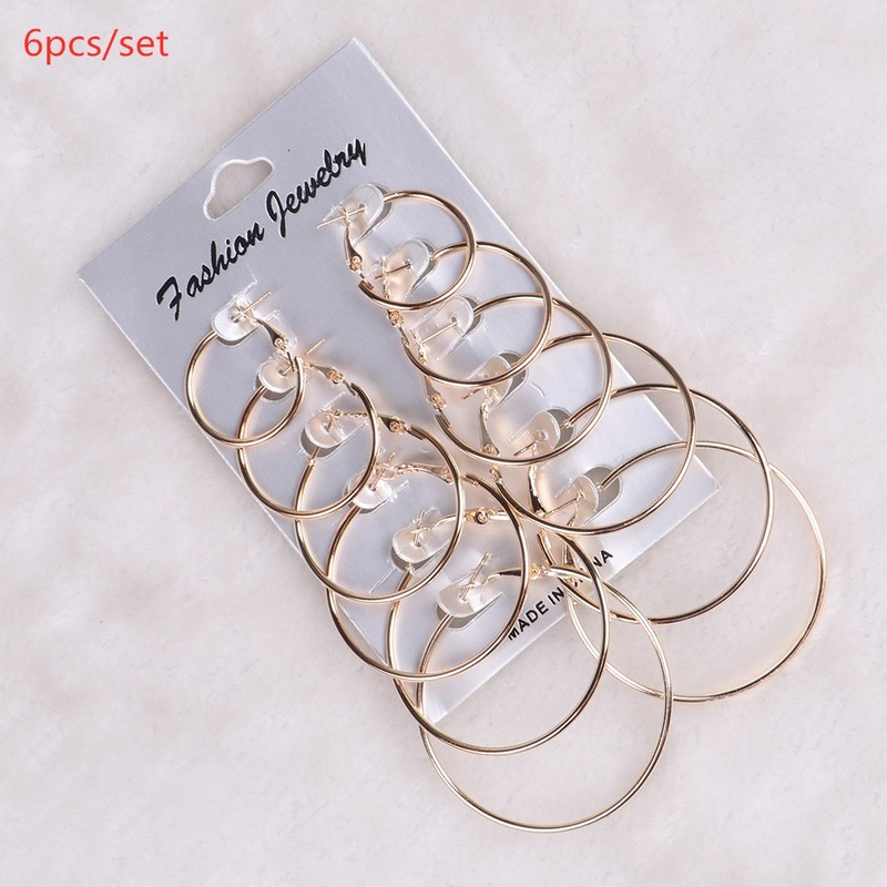 6 Pair Women Large Circle Silver Color Hoop Earrings Gold for Women Round Huggie Creole Earrings Set Vintage Hoops Ear Rings