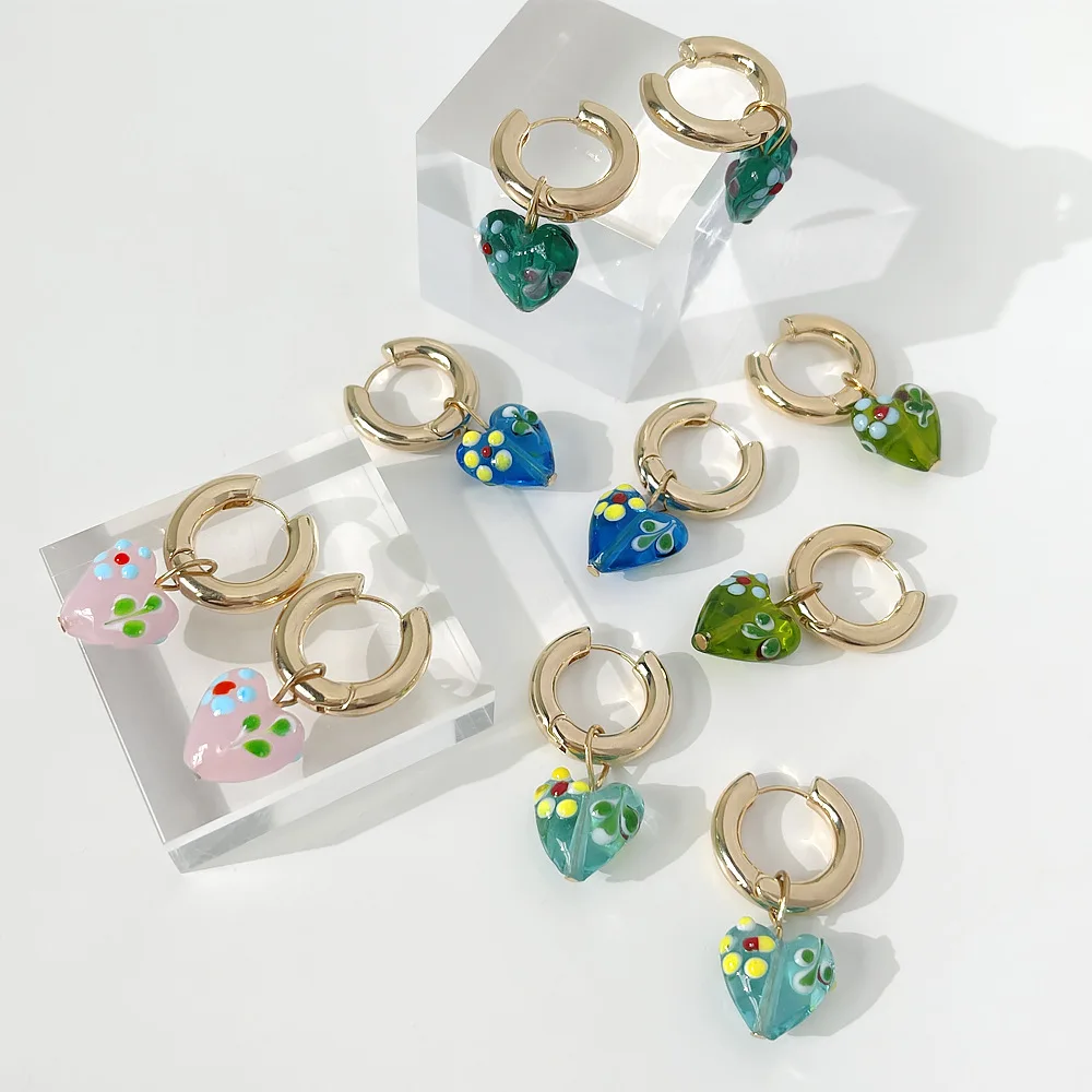 Minar Delicate Cute Polka Dot Love Shaped Gold Hoop Earrings for Women Candy Color Coloured Glaze Heart Huggie Earring Brincos