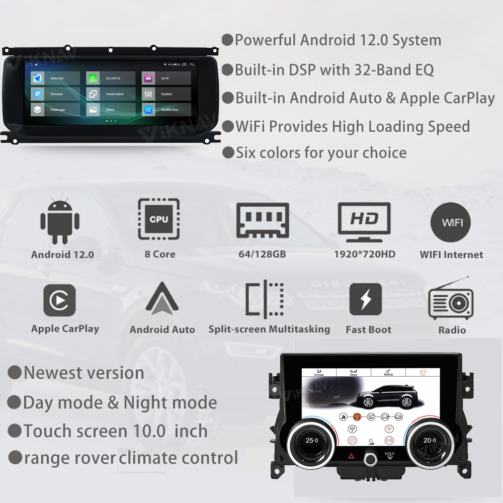Android 12 For Range Rover Evoque L538 2012-2018 Car Radio Stereo Replacement GPS Multimedia Plyer With AC Panel Climate Control