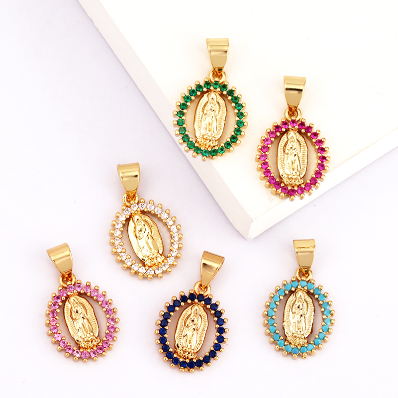 Medal Charm Oval Heart Round Pendan,Colour CZ Paved,Real Gold Plated ,Necklace Bracelet Making Finding Supplies K11