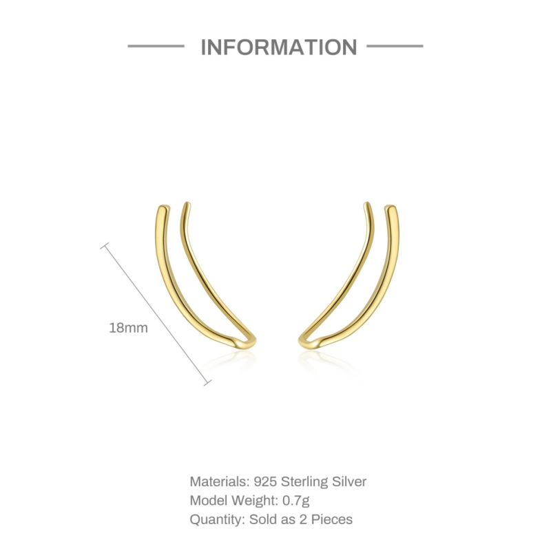 Aide 925 Sterling Silver Smooth Long Line Ear Climber Stud Earrings For Women Minimalist Ear Crawlers Studs Piercing Jewelry